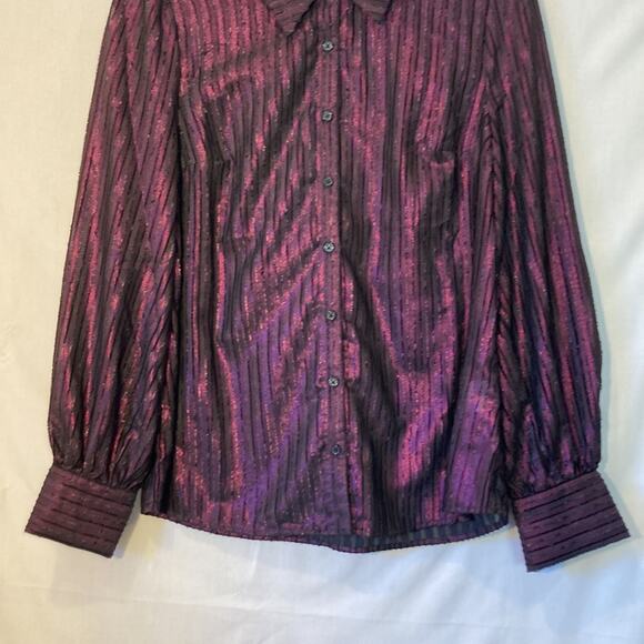 ModCloth Purple Striped Sheer Metallic Button Down Blouse Size M - Picture 5 of 13